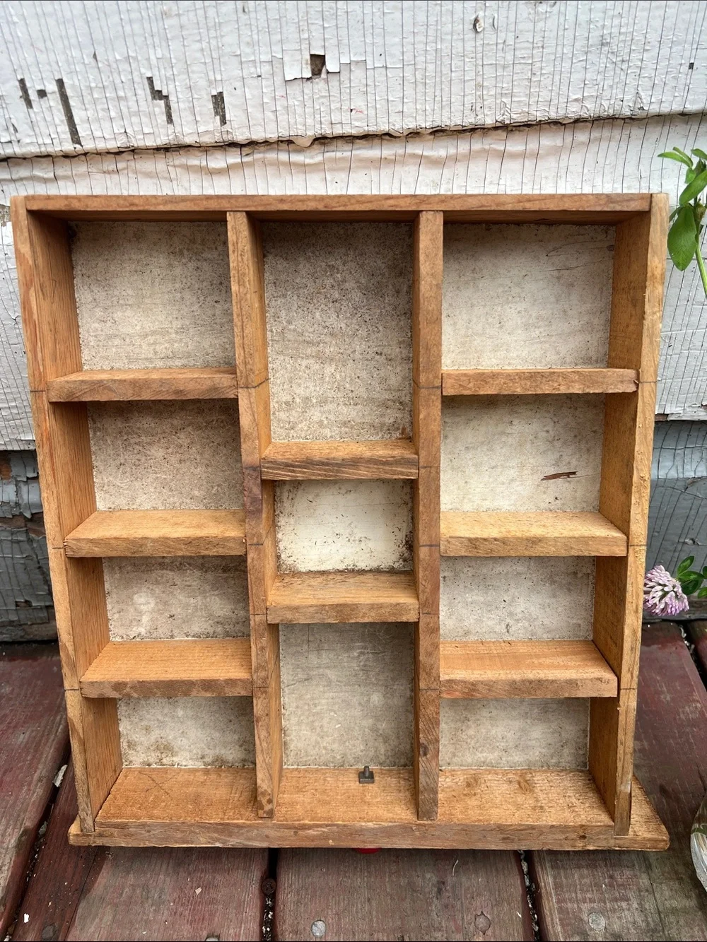 Wooden Wall Shelf Organizer with Red Knob - letterpress style handmade
